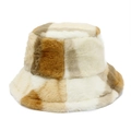Winter Plüsch Fischerhut mit Karomuster in Weiß Beige und Dunkelbraun für Damen und Herren - Weiß Braun Patchwork Stil (BW102-2)
