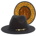 Klassischer schwarzer Wollfilzhut mit goldener Schnalle und modischem Leoparden-Innenfutter - Schwarz