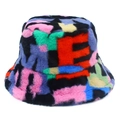 Colorful plush faux fur bucket hat with letter pattern for winter warmth and style - Letter Jacquard Patchwork Style 6