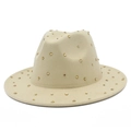 Classic beige wool fedora hat with gold rhinestone embellishments for fashion wear - Beige