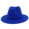 Navy blue wide brim wool fedora hat with sparkling rhinestones for party wear - Sapphire Blue