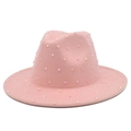 Pink felt fedora hat with sparkling AB rhinestones for women on white background - Pink