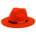 Classic orange felt fedora hat for men and women with black leather belt and gold buckle - Orange Red
