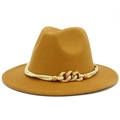Sombrero fedora de fieltro estilo británico camel con banda tejida y hebillas doradas - Talla única / Caqui