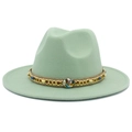 Détail du chapeau Fedora en laine vert menthe avec ruban décoratif perlé ethnique - Taille unique / Vert menthe