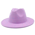 Lavender purple wool fedora hat decorated with shimmering colorful rhinestones for women - Purple