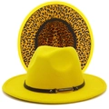 Gelber Wollfilzhut mit Leopardenmuster-Futter und schwarzem Lederband-Zierdetail - Einheitsgröße / Gelb