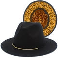 Dettaglio di cappello fedora nero con fodera leopardata gialla e nastro in metallo dorato - Nero