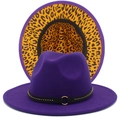 Classic purple wool fedora with leopard print brim lining and studded ribbon band - Purple