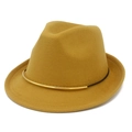 Klassischer hellgelber Wollfilzhut mit eleganter goldener Metallschnallen-Verzierung - Khaki