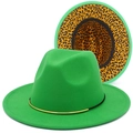 Dettaglio cappello fedora verde brillante con fodera in raso giallo a contrasto maculato - Verde