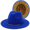 Cappello fedora blu reale con tesa a contrasto stampa leopardata gialla e dettagli dorati - Blu Zaffiro