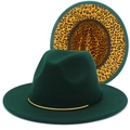 Dettaglio del cappello fedora in lana verde scuro con elegante fodera leopardata gialla - Verde Scuro