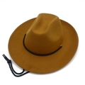 Classic outdoor windproof denim felt cowboy hat in mustard yellow with adjustable drawstring - Brown