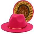 Cappello Fedora magenta con interno leopardato ed elegante fascia decorativa nero-oro - Rosa Rosso
