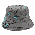 Graffiti print cotton bucket hat for men and women featuring colorful cartoon artwork - One Size / Gray