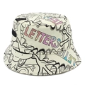 Reversible cotton bucket hat with colorful graffiti letters and cartoon character prints - One Size / Beige