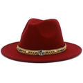 Detail of burgundy fedora hat with gold braided band and colorful gemstone embellishments - Burgundy