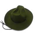 Olive green wide brim felt cowboy hat with adjustable drawstring and woven band detail - Army Green