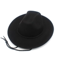 Black felt cowboy hat with wide brim, adjustable chin strap, and decorative woven band - Black