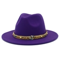 Detailed shot of dark purple wool jazz hat featuring gold braid and colorful beadwork - One Size / Purple