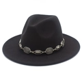 Detail of vintage metal chain buckle on black wool felt western fedora hat - One Size / Dark Gray