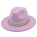 Chapeau fedora en feutre lavande avec perles et rivets, élégant chapeau en laine à bord large - Mauve Clair