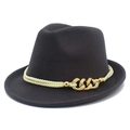 Detailed macro of vintage Fedora hat featuring braided rope and golden chain detail - Dark Gray