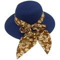Elegant wide brim navy straw sun hat for women with floral ribbon and bow decoration - Navy Blue