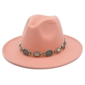Detail of western cowboy wool fedora hat with vintage silver metal chain buckle decoration - One Size / Flesh Pink