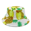 Chapeau de soleil blanc en coton avec imprimé ananas jaune et bord renforcé - Blanc