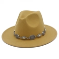 Detail of khaki wide brim fedora with vintage silver metallic bohemian style band - One Size / Camel