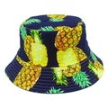 Chapeau bob en coton bleu foncé avec imprimés ananas jaunes pour protection solaire - Bleu foncé