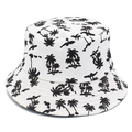 Cappello alla pescatora in cotone bianco con stampe di palme nere per protezione solare - Taglia unica / Stampa Palma Bianca e Nera
