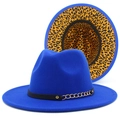 Classic royal blue fedora hat with leopard print lining and golden chain strap - Sapphire Blue