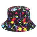 Schwarzer Anglerhut aus Baumwolle mit bunten Neon-Graffiti für Herren und Damen Sonnenschutz - Einheitsgröße / Schwarz Graffiti