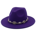 Detail of deep purple fedora hat with vintage silver metal chain decorative band - One Size / Purple