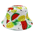 Cotton bucket hat with vibrant watermelon and pineapple patterns for summer sun protection - One Size / White