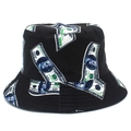 Unisex cotton bucket hat with 100 dollar bill print for hip hop street style sun protection - Realistic Money Print / 100 Dollar Bill Black