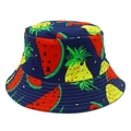 Double-sided cotton watermelon and pineapple bucket hat in navy blue for sun protection - One Size / Dark Blue