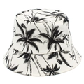 Cotton bucket hat featuring palm tree patterns for sun protection during summer outdoor activities - One Size / Black