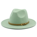 Classic mint green wide brim fedora hat with brown leather belt and golden buckle - Mint Green
