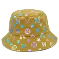 Cappello da pescatore giallo senape in cotone con stampe laser arcobaleno di stelle - Taglia unica / Giallo