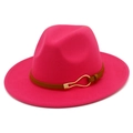 Detail of wide brim jazz hat in rose red felt with brown leather belt and gold buckle - Rose Red