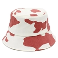 Detailed close-up of cotton fisherman hat featuring red cow print patterns and fine stitching - Vermilion