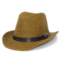 Chapeau de paille marron classique avec large bord et bande en cuir pour protection solaire - Café