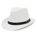 Chapeau Panama blanc classique avec ruban noir décoratif et boucle en métal argenté - Blanc