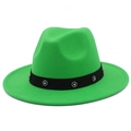 Detail of green wool felt fedora hat featuring black band with silver floral rhinestone studs - Grass Green