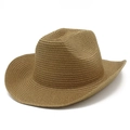 Cappello classico da cowboy in paglia con tesa arrotolata e trama intrecciata marrone - Marrone