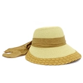 Cappello da sole in paglia a tesa larga con fiocco e bordo intrecciato a squame - Taglia unica / Beige